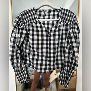 A New Day Target Black and White Gingham Balloon Long Sleeve Top